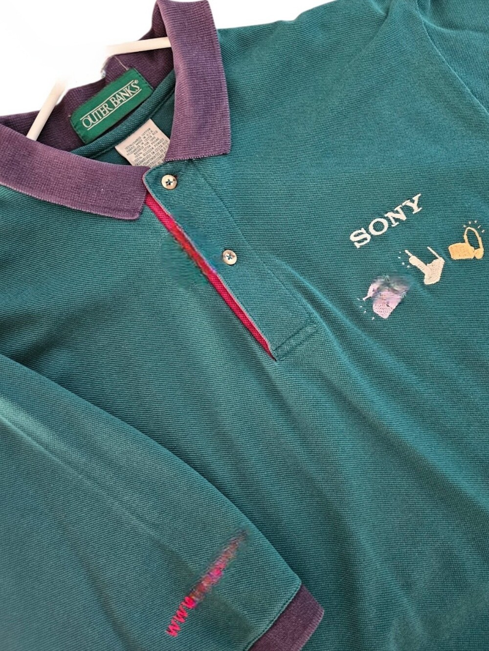 Rare Vintage Outer Banks 90's SONY Corp Polo Shirt Tech Logo Size L